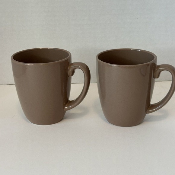 CORELLE Coordinate Stoneware Lt Brown/Mauve coffee Mugs set of 2 CLEAN/VINTAGE - Picture 3 of 9